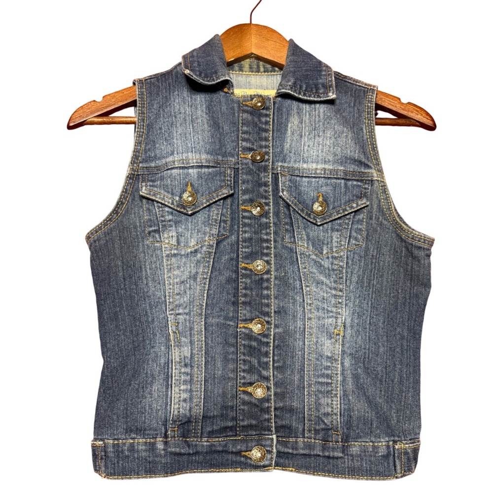 Paris Blues Women Small Blue‎ Denim Trucker Vest Medium Wash Sleeveless Jacket